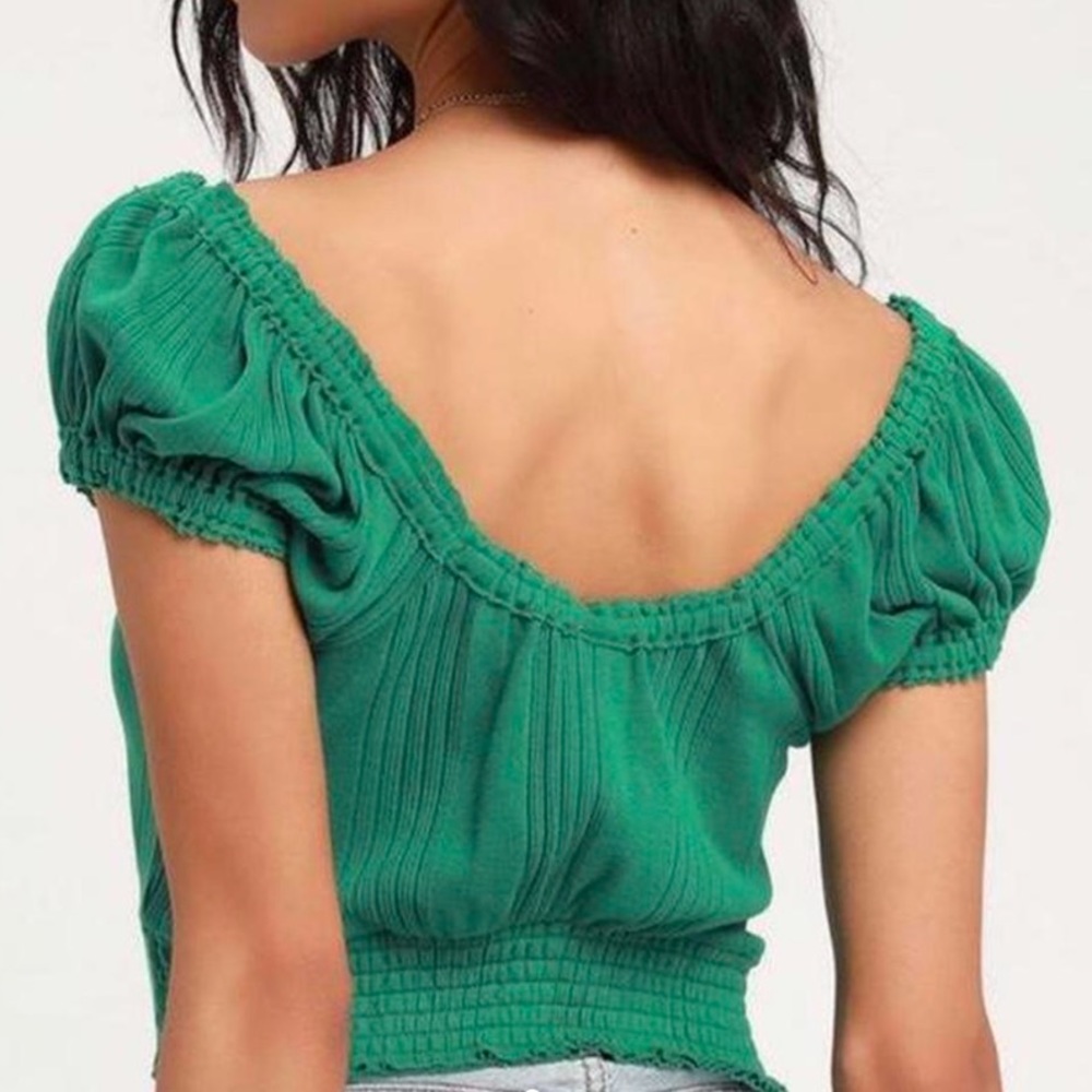 Free People Green Button Up Top